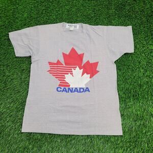 Vintage 80s Canada Shirt Womens Medium 19x24 Cropped Gray
